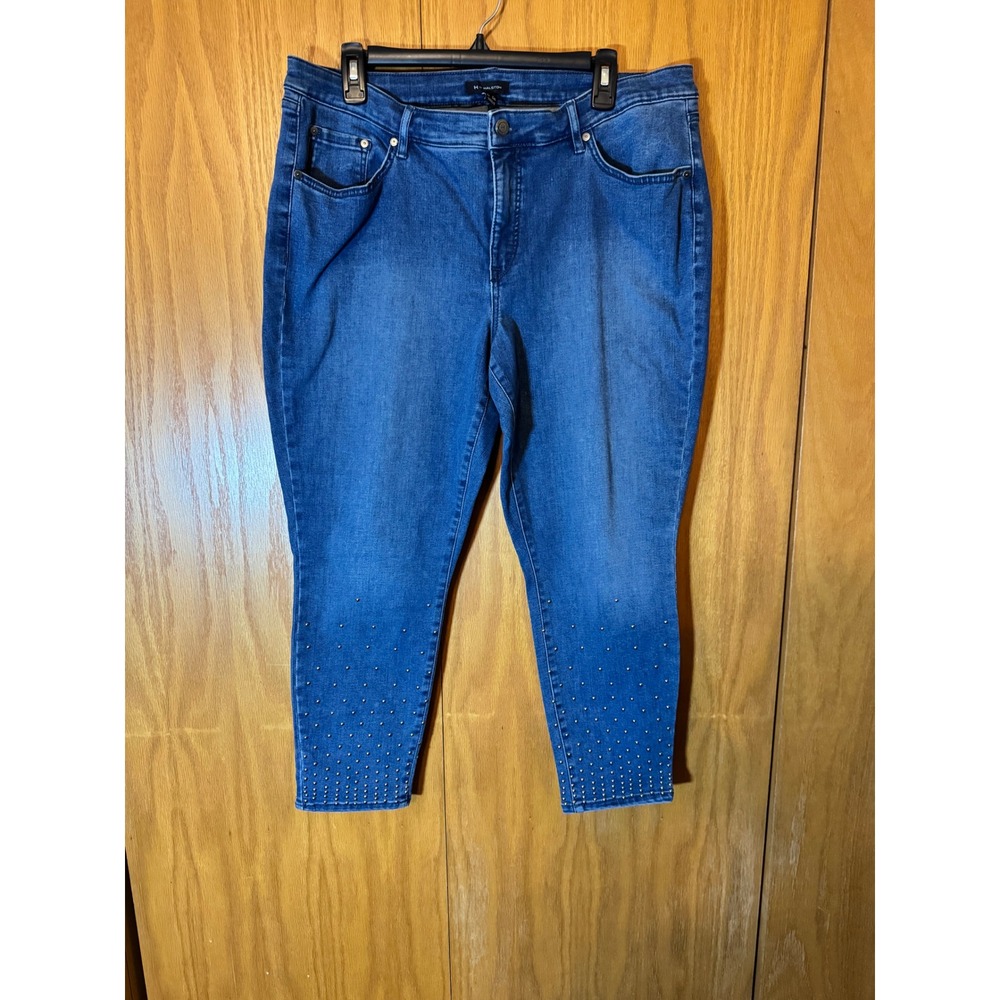 H by Halston Women 16P Studded Ankle Skinny Jeans Blue Denim Petite Medium Wash
